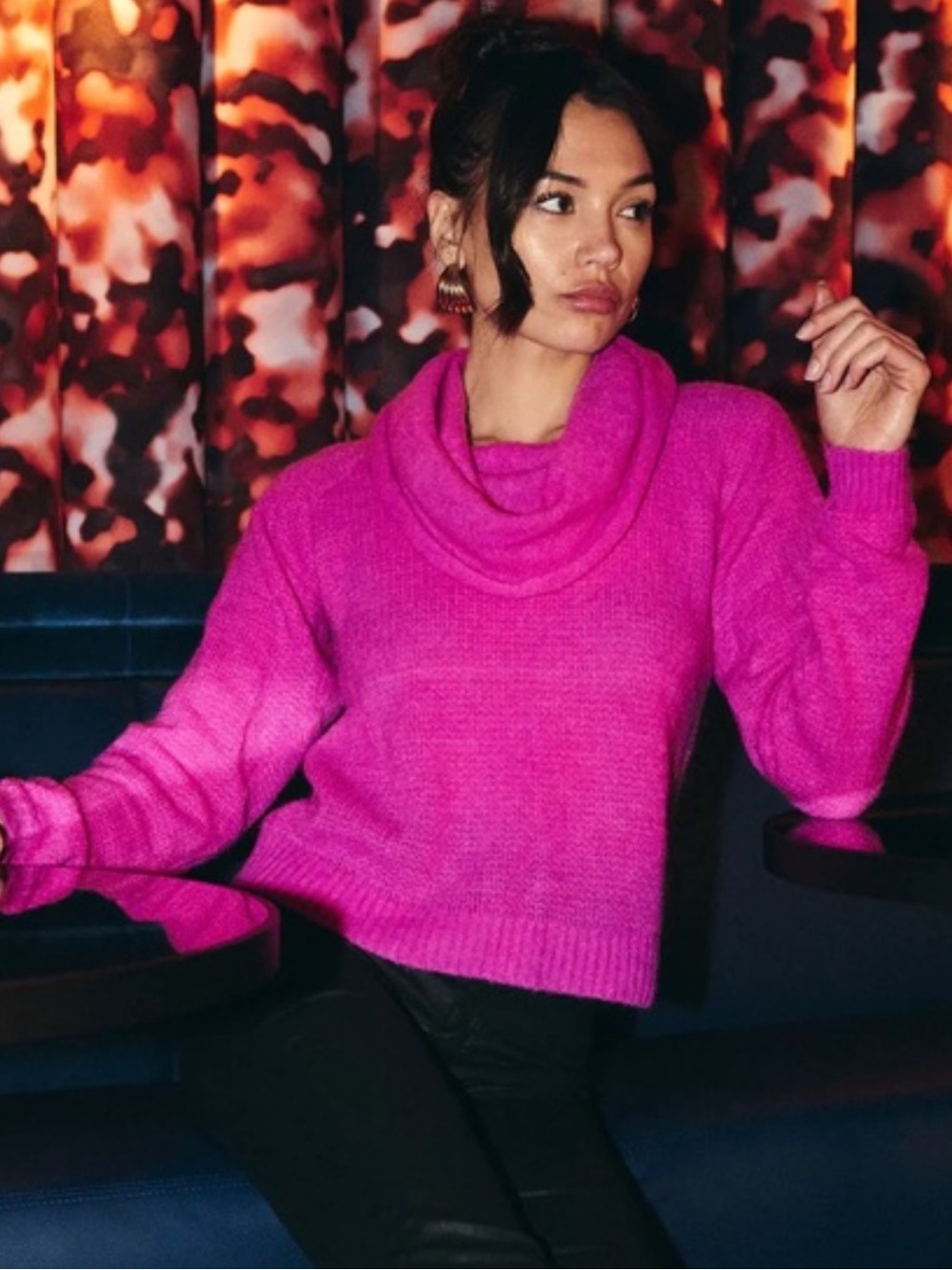 Anthropologie LOVE THE LABEL Pink Cowlneck Camden Sweater S